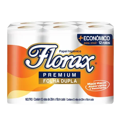 PAPEL HIG FLORAX FOLHA DUPLA 20M PACOTE C/12 ROLOS (FARDO C/72 ROLOS)