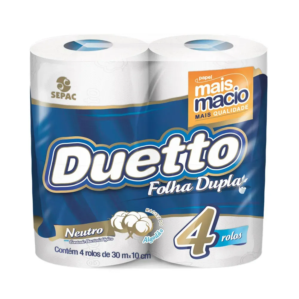 PAPEL HIG. DUETTO F DUPLA PACOTE C/4 ROLOS (FARDO C/64 ROLOS)