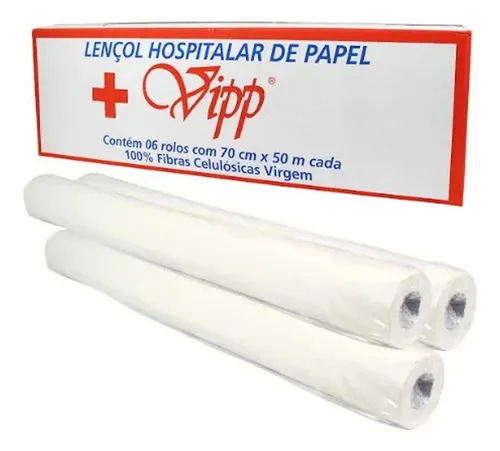 LENCOL HOSP VIPP 100% CELULOSE 70X50 C/PICOTE 1RL CX C/6 ROLOS