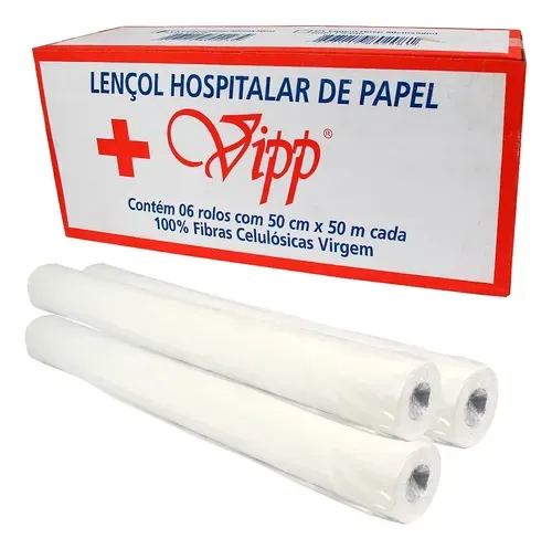 LENCOL HOSP VIPP 100% CELULOSE 50X50 C/ PICOTE 1RL CX C/6 ROLOS