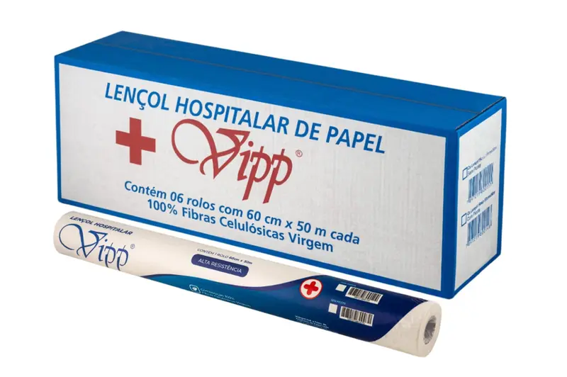 LENCOL HOSP VIPP 100% CELULOSE 60X50 S/PICOTE 1RL CX C/6 ROLOS