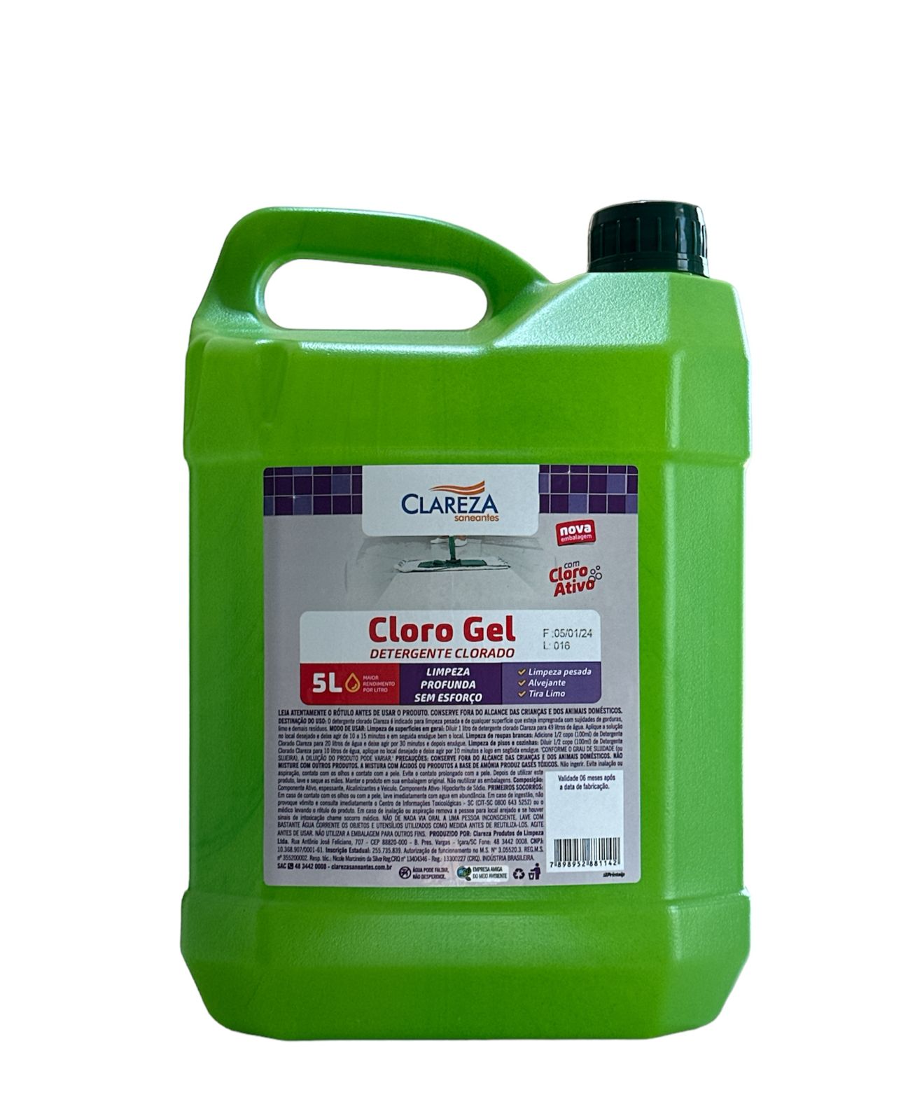 CLORO GEL DETERGENTE CLORADO 5L - CLAREZA